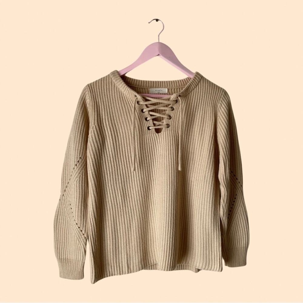 Elodie Tan Tie-Front Sweater Size Medium